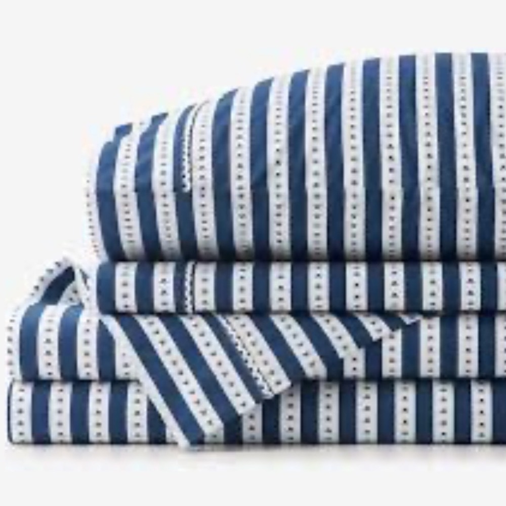 Company Store Heather Taylor King Sheet 4pc Set Pillowshams Navy Stripe Floral